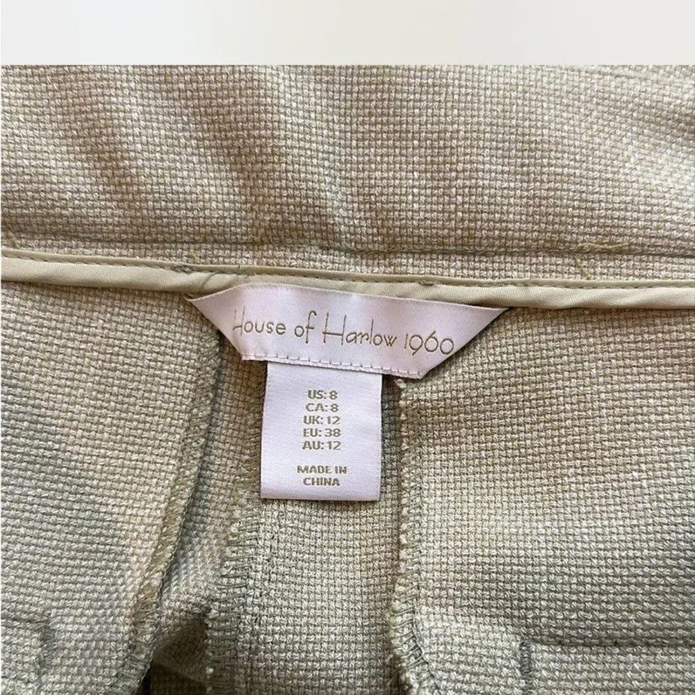 House of Harlow 1969 Textured Pleated Straight Leg Trouser Pants Sz 8 Sage Green